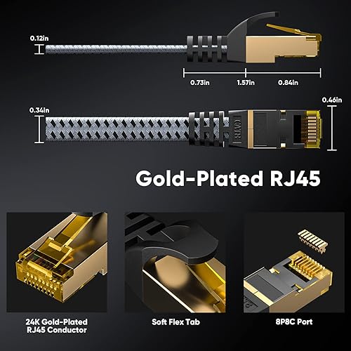 Miniatura 6 de ARISKEEN Cable Ethernet Cat 8 de 30 pies, 40 Gbps 2000 Mhz de alta velocidad, cable de conexión de red LAN Cat8, cable de conexión de red LAN Cat8