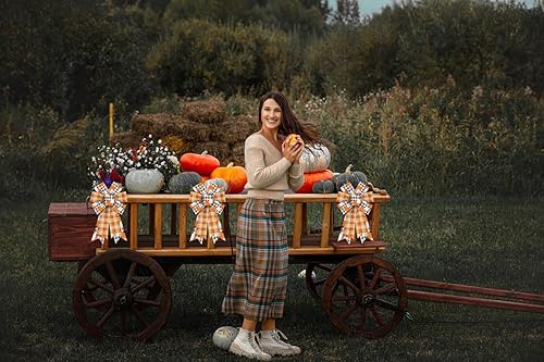 Miniatura 5 de 2 rollos de cintas de tela de otoño, decoración de Acción de Gracias, cintas de arpillera a cuadros negros y blancos para Acción de Gracias,
