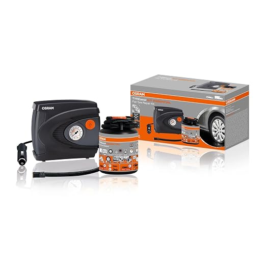OSRAM TYREseal KIT ESSENTIAL 450ml Tire Sealant and Premium Analog Tire Inflator, TPMS Compliant, Storage Case Included