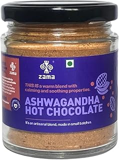 Zama Organics Ashwagandha Hot Chocolate Mix | Relaxing Evening Drink with Raw Cacao |100 GMS
