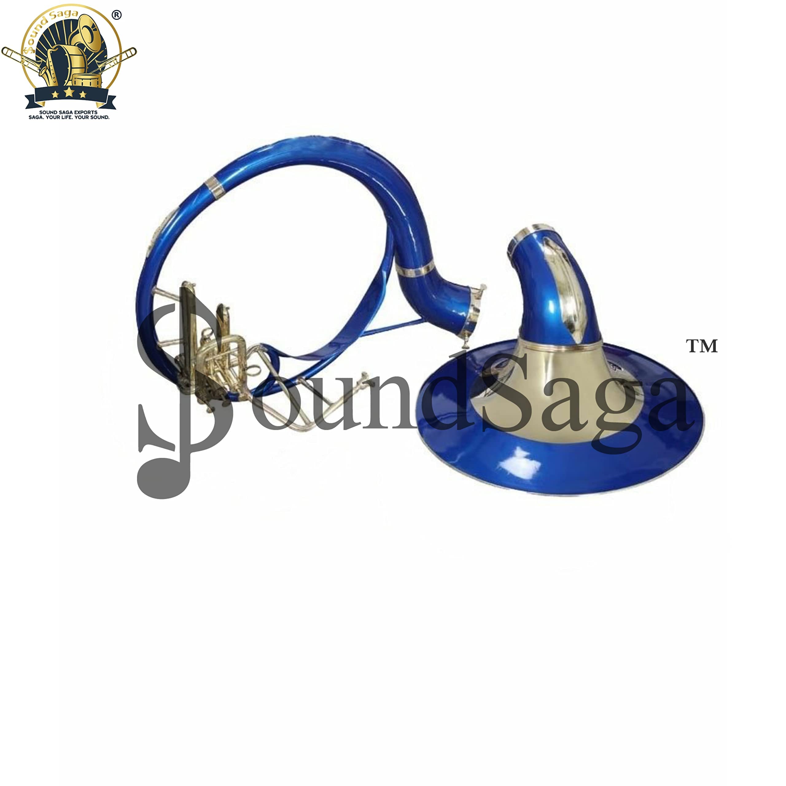 SoundSaga Sousaphon, 56 cm, handgefertigt, BB-Pitch, Premium-Messing-Qualität, inklusive Mundstück und Tragetasche, Blau