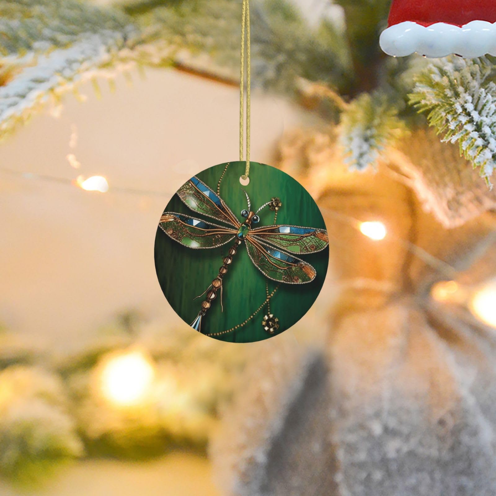 2025 Christmas Tree Decoration Hanging Round Ornament Jewel Dragonfly Ceramic Ornaments Christmas Tree Decorations Round Pendants for Xmas Tree Winter New Year Party Supplies