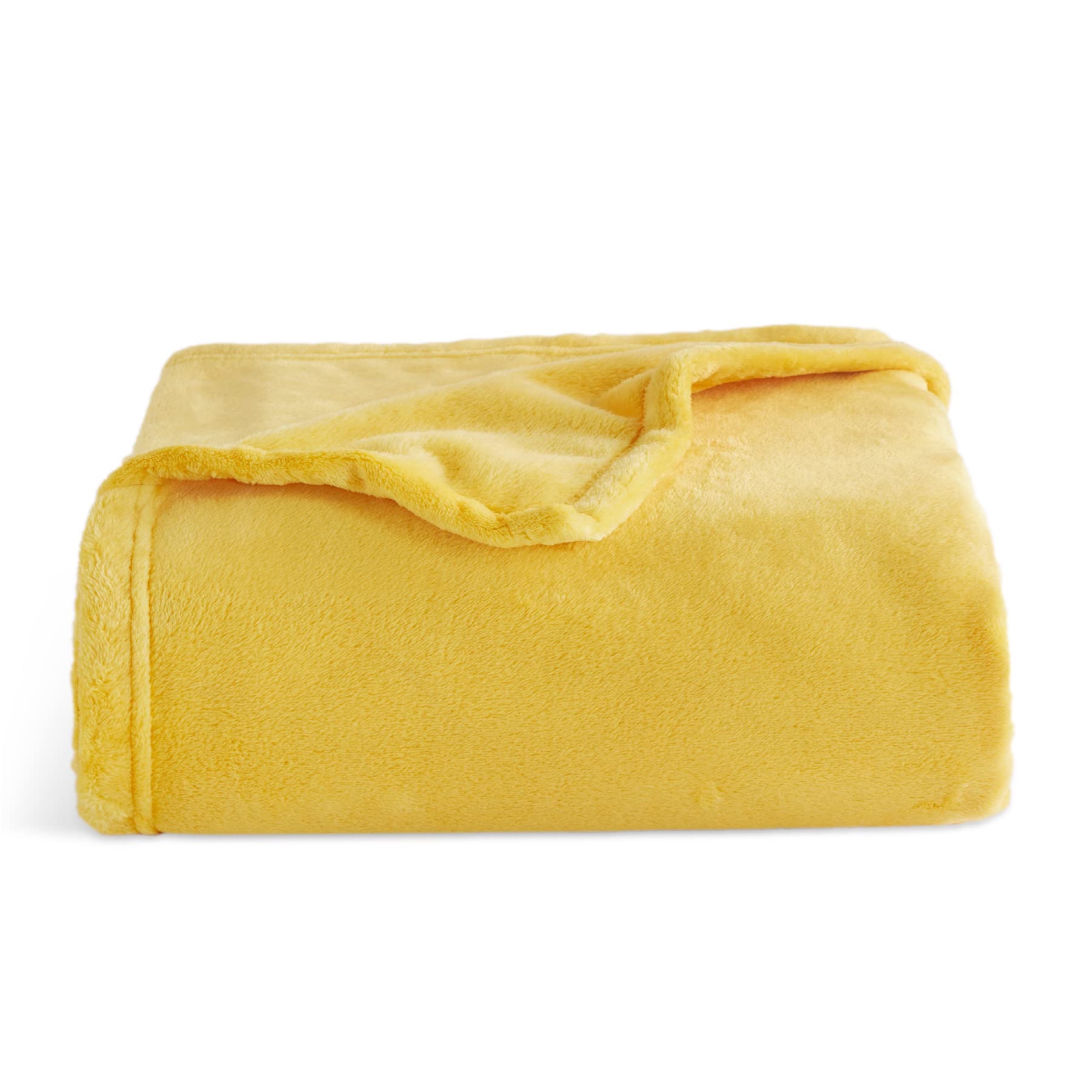 Bedsure Flannel Fleece Luxury Blanket Yellow Lightweight Cozy Plush Microfiber Solid Blanket 50x60 in