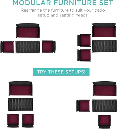 Miniatura 2 de Best Choice Products Juego de muebles de mimbre para patio de 4 piezas para patio trasero con mesa de café, cojines de asiento, negroborgoña profundo