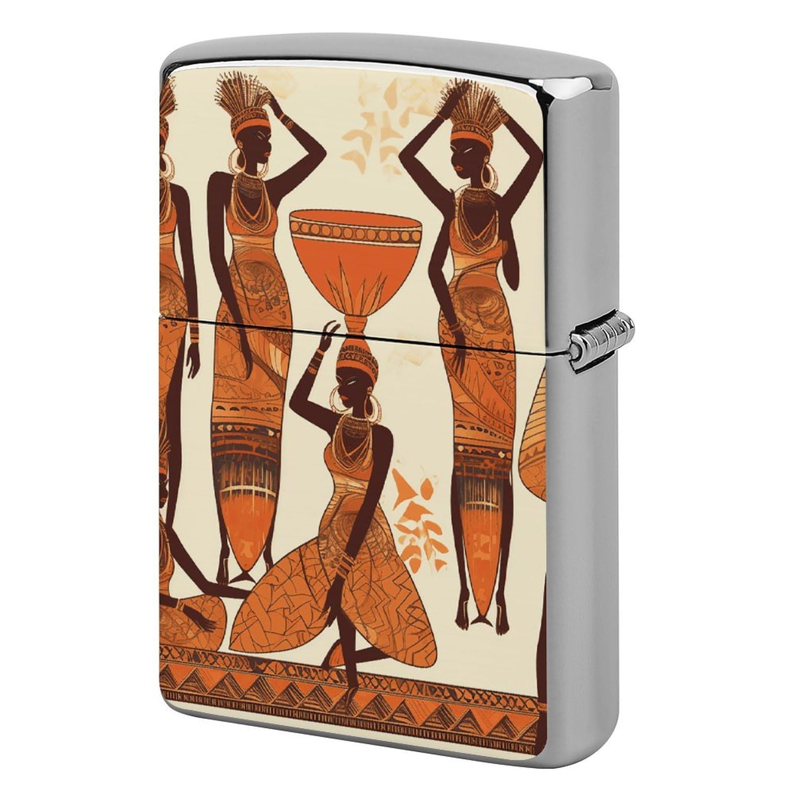 African Tribal Woman Lighter Case Cover Vintage Metal Lighter Sleeve Reusable Lighter Protective Cover Decorative Lighter Holder Birthday Gifts for Men Women