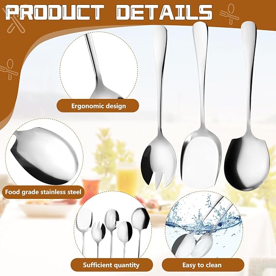 5 Pcs Serving Spoons, Serving Spoons Large, Stainless Steel Table Spoon with Long Handle, Tablespoons, Spoon Cutlery for Kitchen, Restaurant, Buffet, Banquet