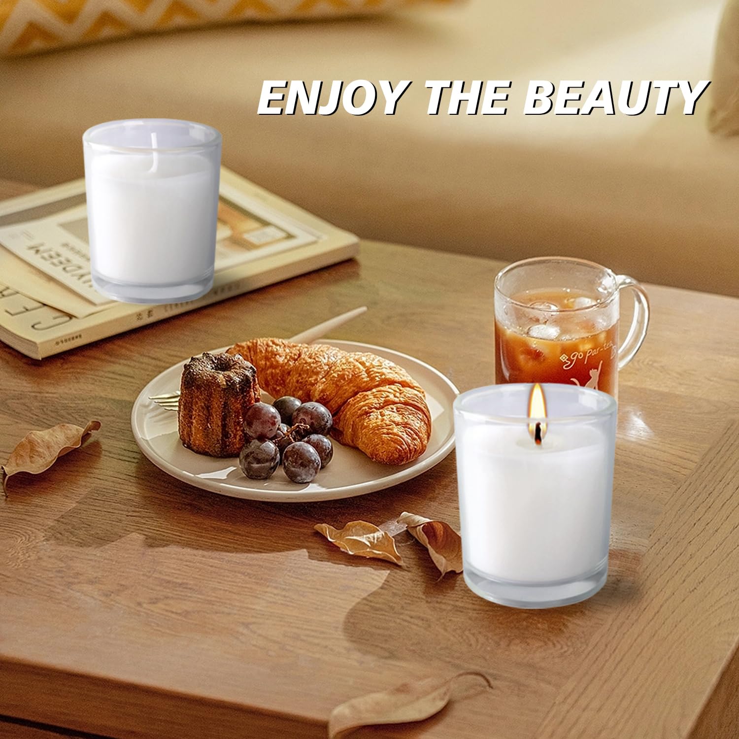 CAKETYCG 48 Pack Warm White Unscented Clear Glass Filled Votive Candles. Hand Poured Wax Candle Ideal Gifts for Aromatherapy Spa Weddings Birthdays Holidays Party.