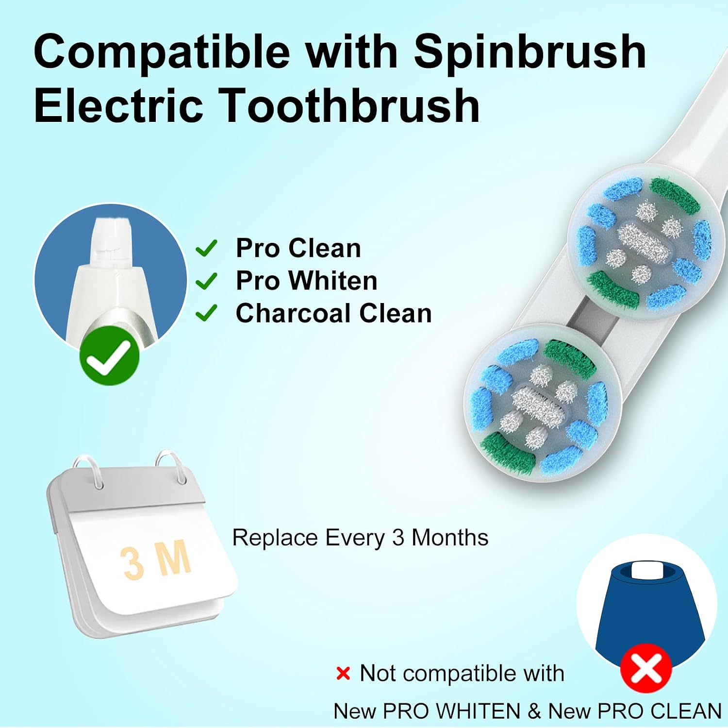 Replacement Heads Compatible with Spinbrush Electric Toothbrush, Pack of 10 Tooth Brush Head Refill