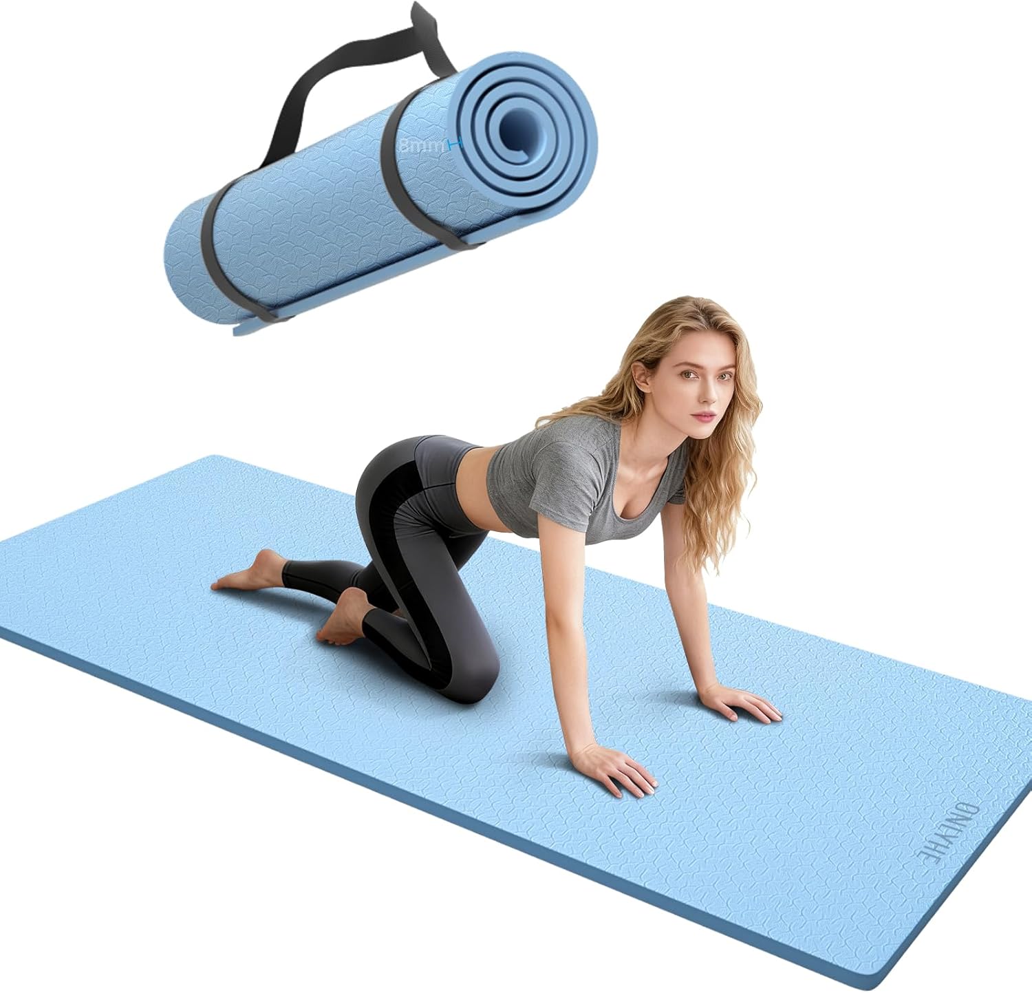 Yoga Mat Thick（8mm）Exercise Mat Non Slip Anti-tear,Pilates Mat for Men and Women,Workout Mats for Home,Barefoot Workouts and Floor Exercise,with Carrier Strap(71"x 24")
