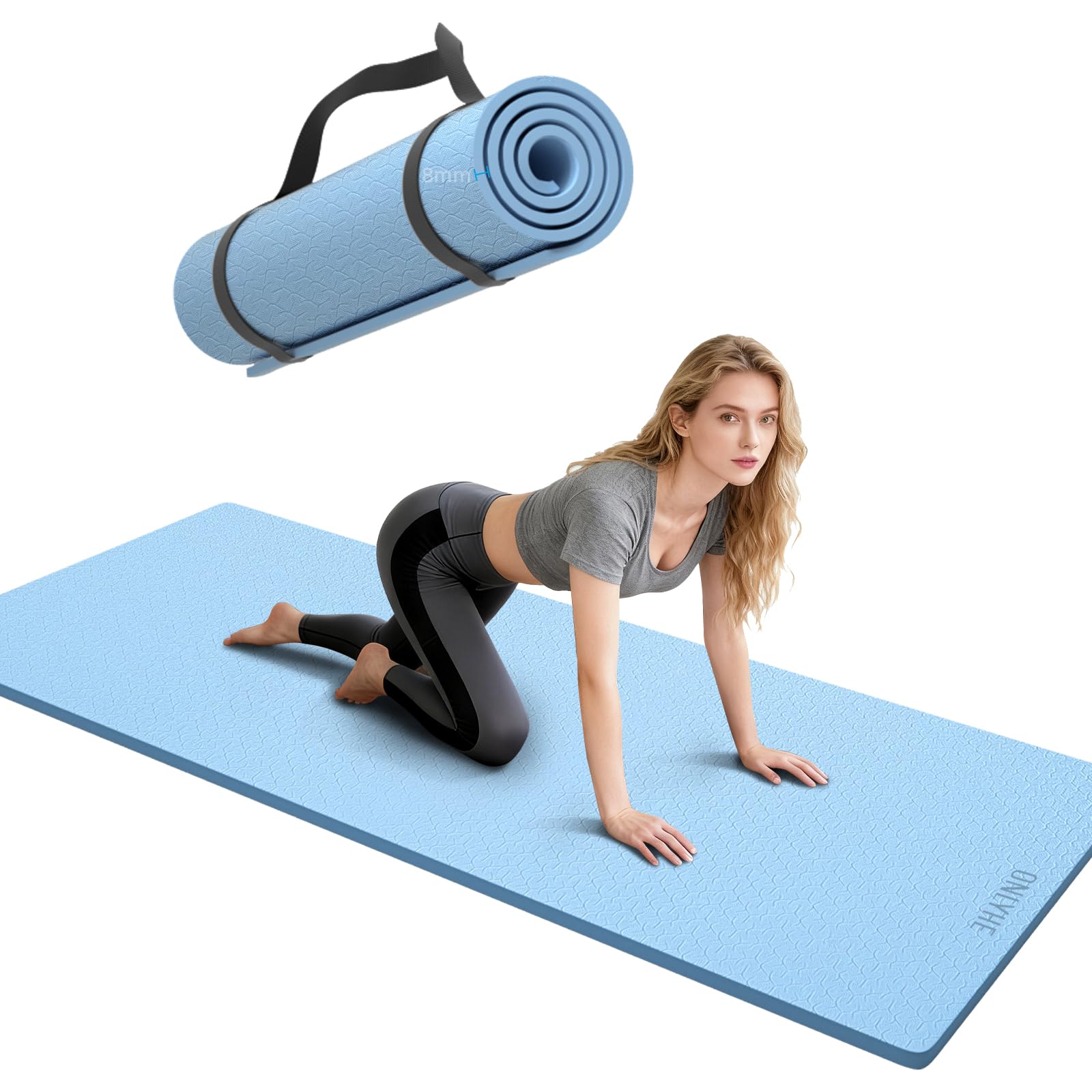 Tapete de yoga de grosor (8 mm) antideslizante y antidesgarros, tapete de pilates para hombres y mujeres, tapetes de entrenamiento para el hogar, entrenamientos descalzos y ejercicio en el