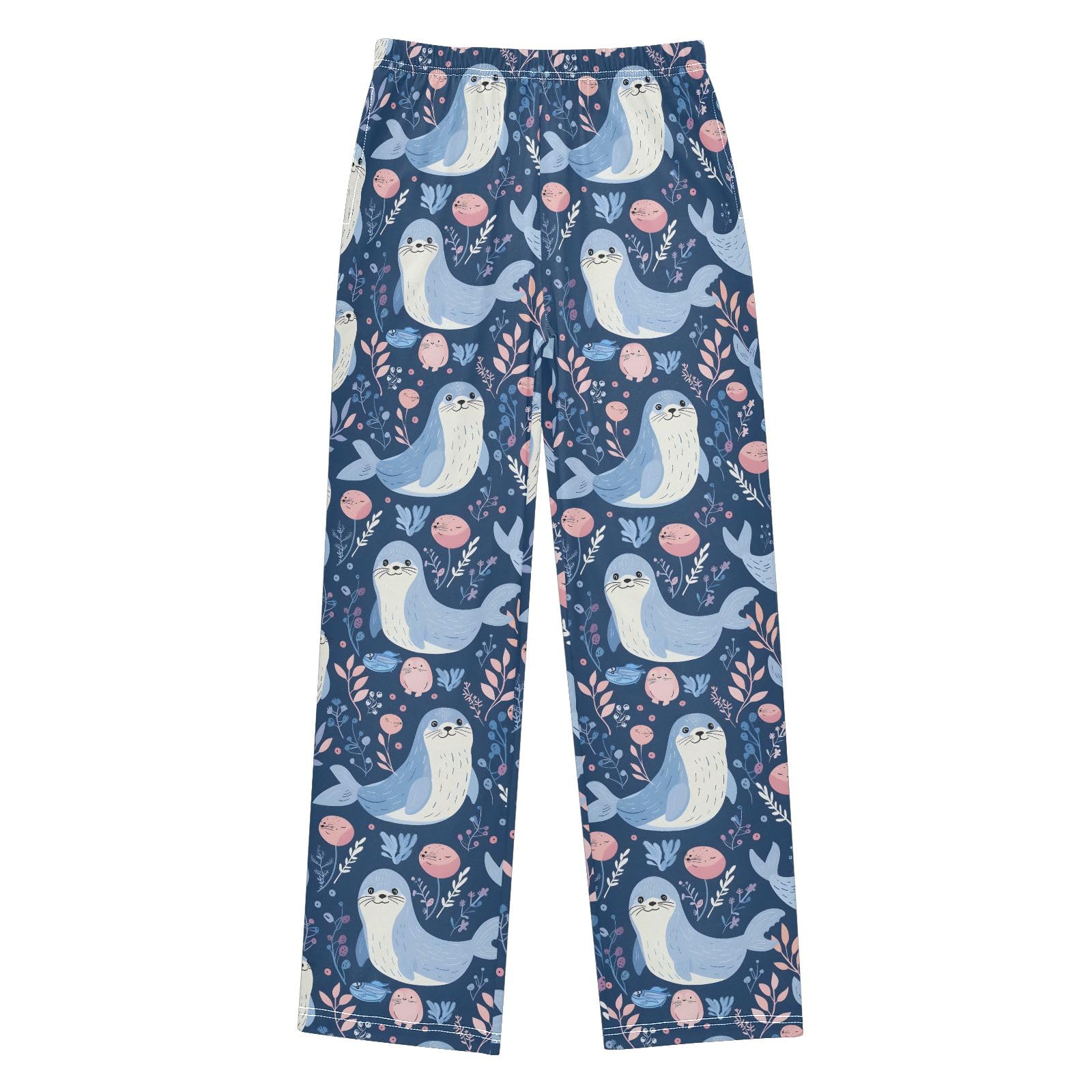 Süßes Seehund-Pyjamahose für Kinder, lang, weich, mit Taschen, für Jungen und Mädchen, Blau