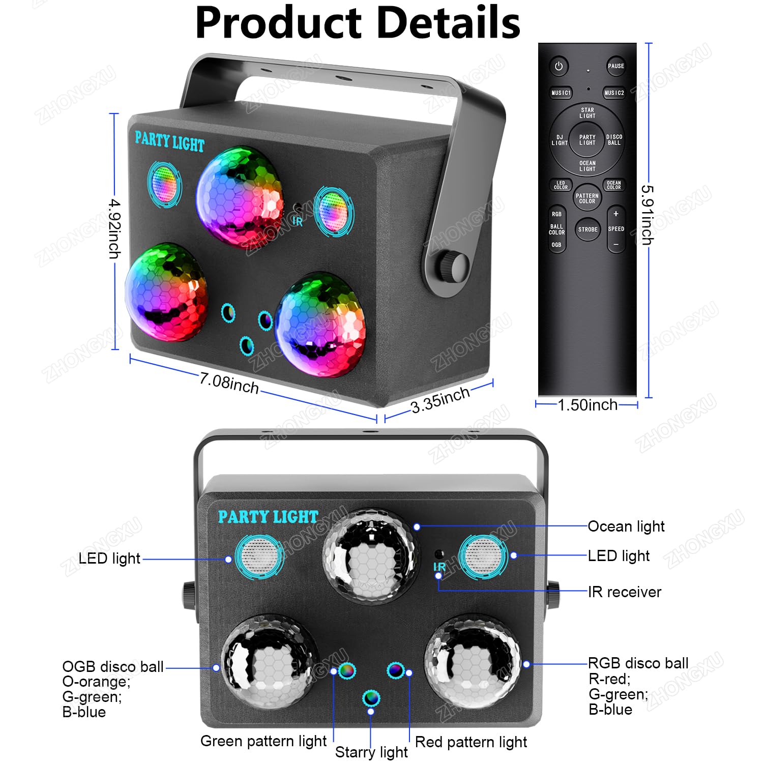 Luces de discoteca, luces de fiesta, activadas por sonido, discoteca para interiores, fiestas, espectáculos, bares, clubes, hogar, cumpleaños, boda, festival de Navidad