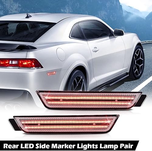 Miniatura 9 de G-PLUS Par de luces LED de marcador lateral para guardabarros trasero, lente blanca compatible con Chevy Camaro LS  LT  SS  Z28  ZL1 2010-2015