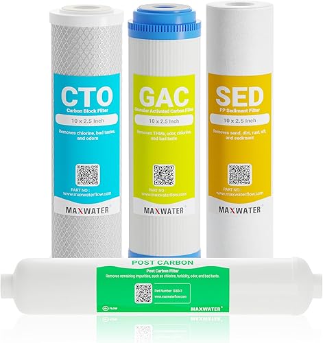 Max Water Juego de filtros de repuesto de 5 micrones (10 x 2.5 pulgadas) para sistema de filtro de agua estándar de 5 etapas RO (ósmosis inversa) -