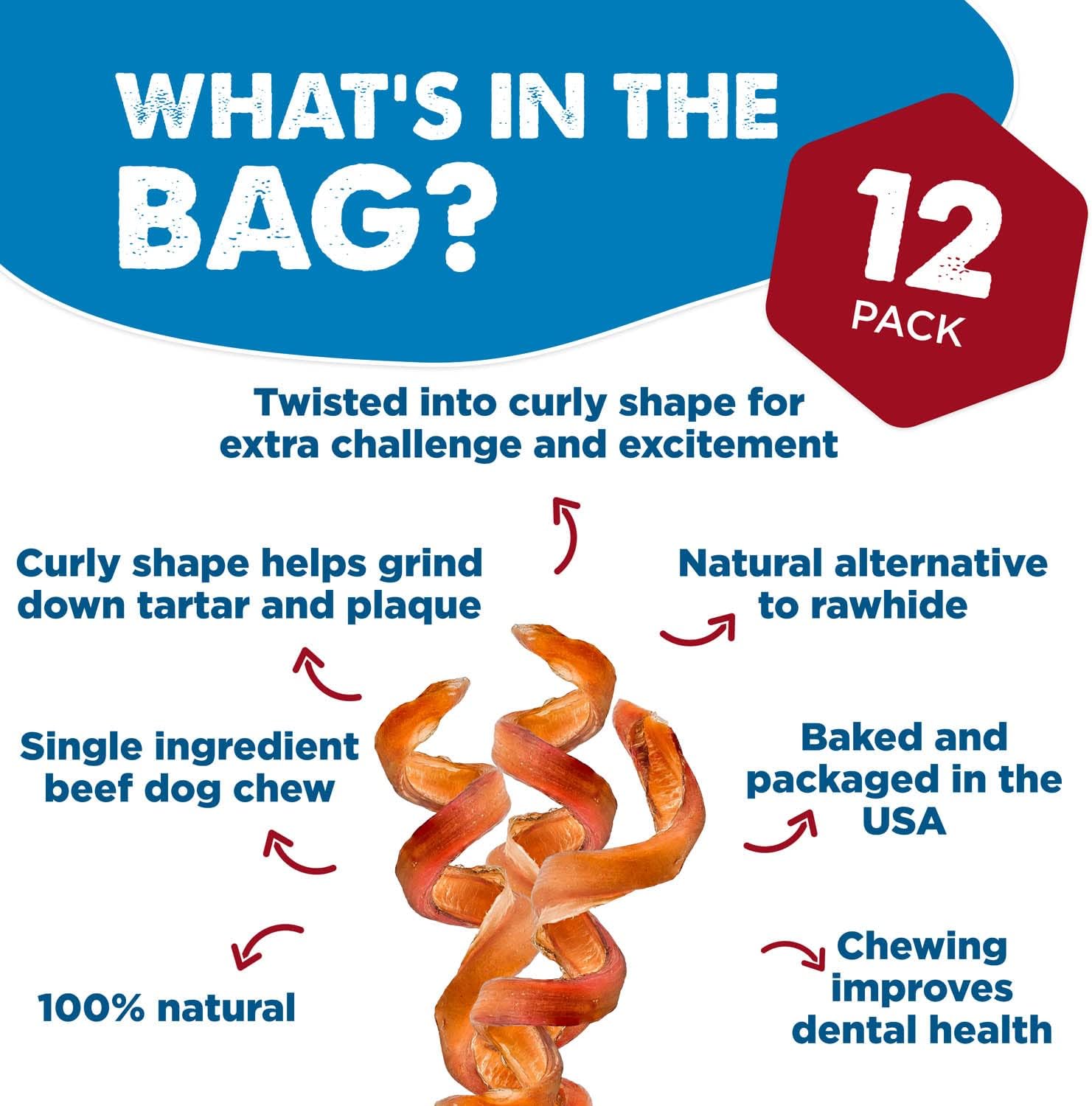 Best Bully Sticks Curly Bully Sticks - 5-6 Inch 12 Count (Pack of 1) - Natural, USA Baked and Packed, Easily Digestible, Limited Ingredient, Rawhide Alternative