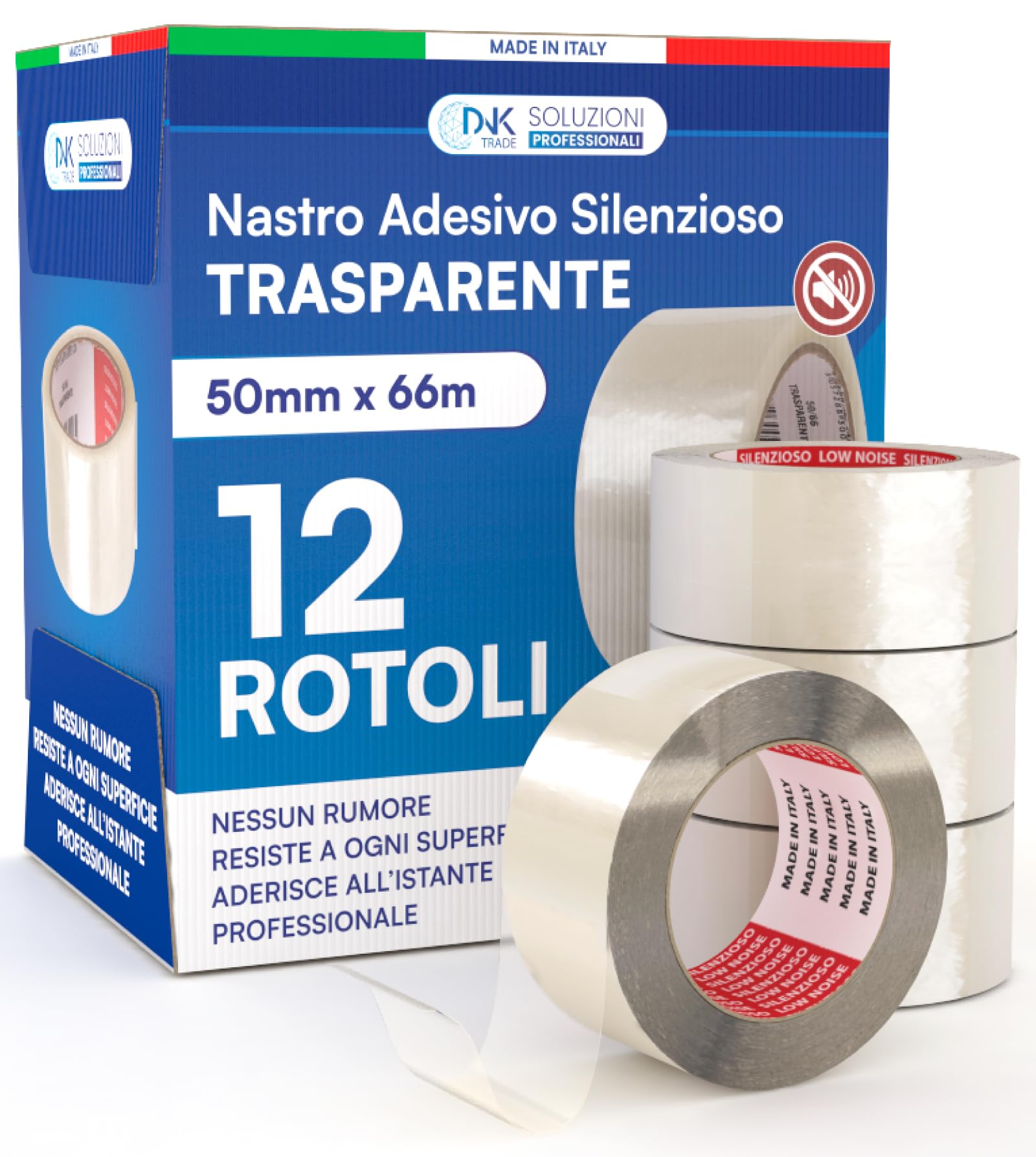 6 Rotoli Nastro Adesivo Silenzioso NA.PA, Bianco, 50mm X 66m, Per Pacchi, Made In Italy - Foto 2