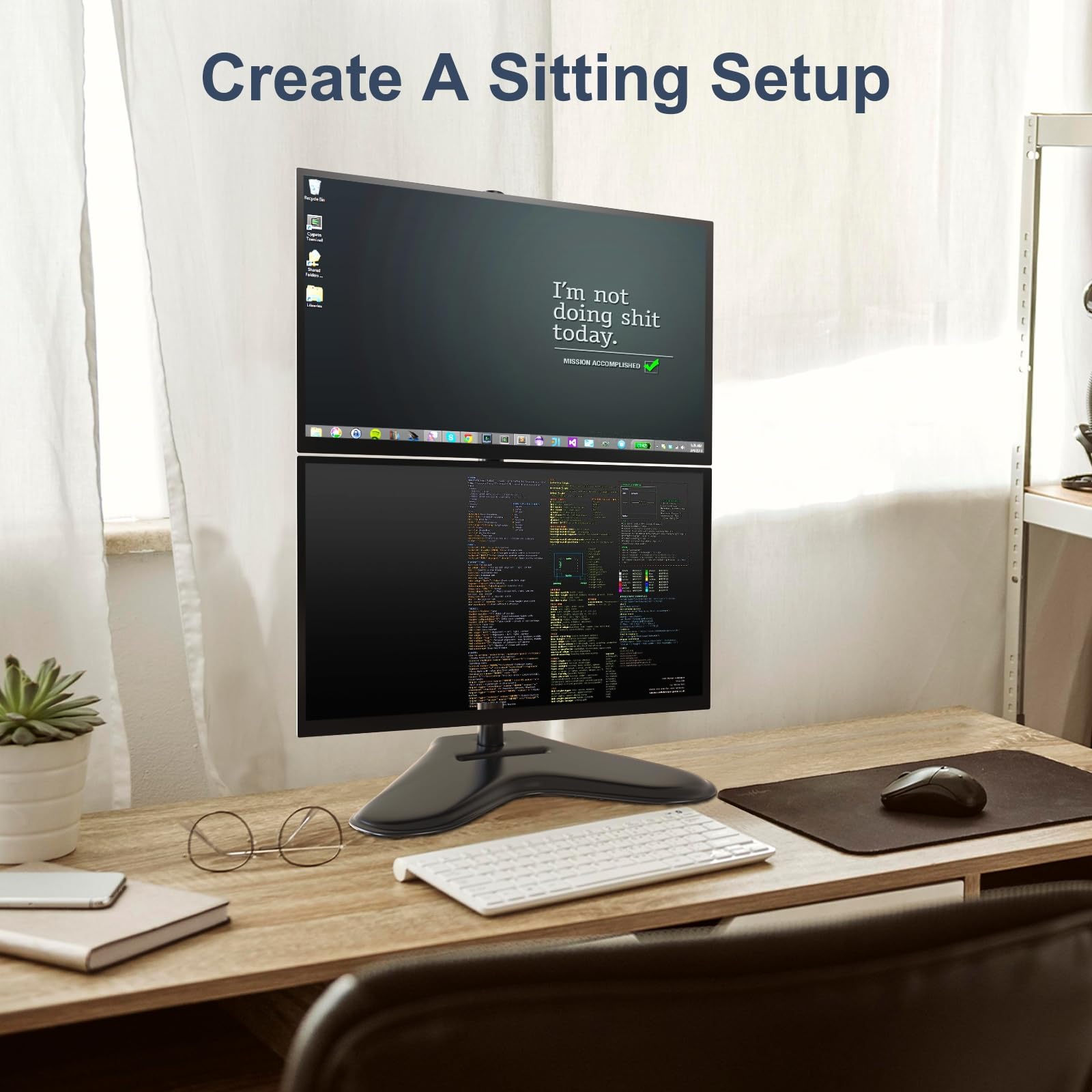 PUTORSEN Support Double Ecran PC, Support de Bureau autoportant Double écran pour Écrans 13-34 Pouces(Hauteur 81.5cm), Charge Max 9kg, VESA 75x75/100x100 mm