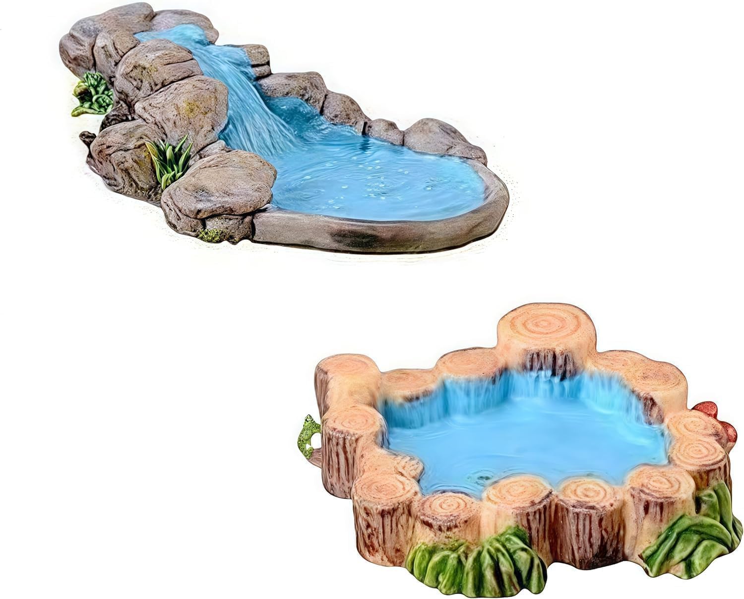 2Pcs Mini Water Pool Blue DIY Miniature Fairy Garden Lawn Ornament Craft Outdoor Statues Lawn Pond Accessory for Dollhouse Decor