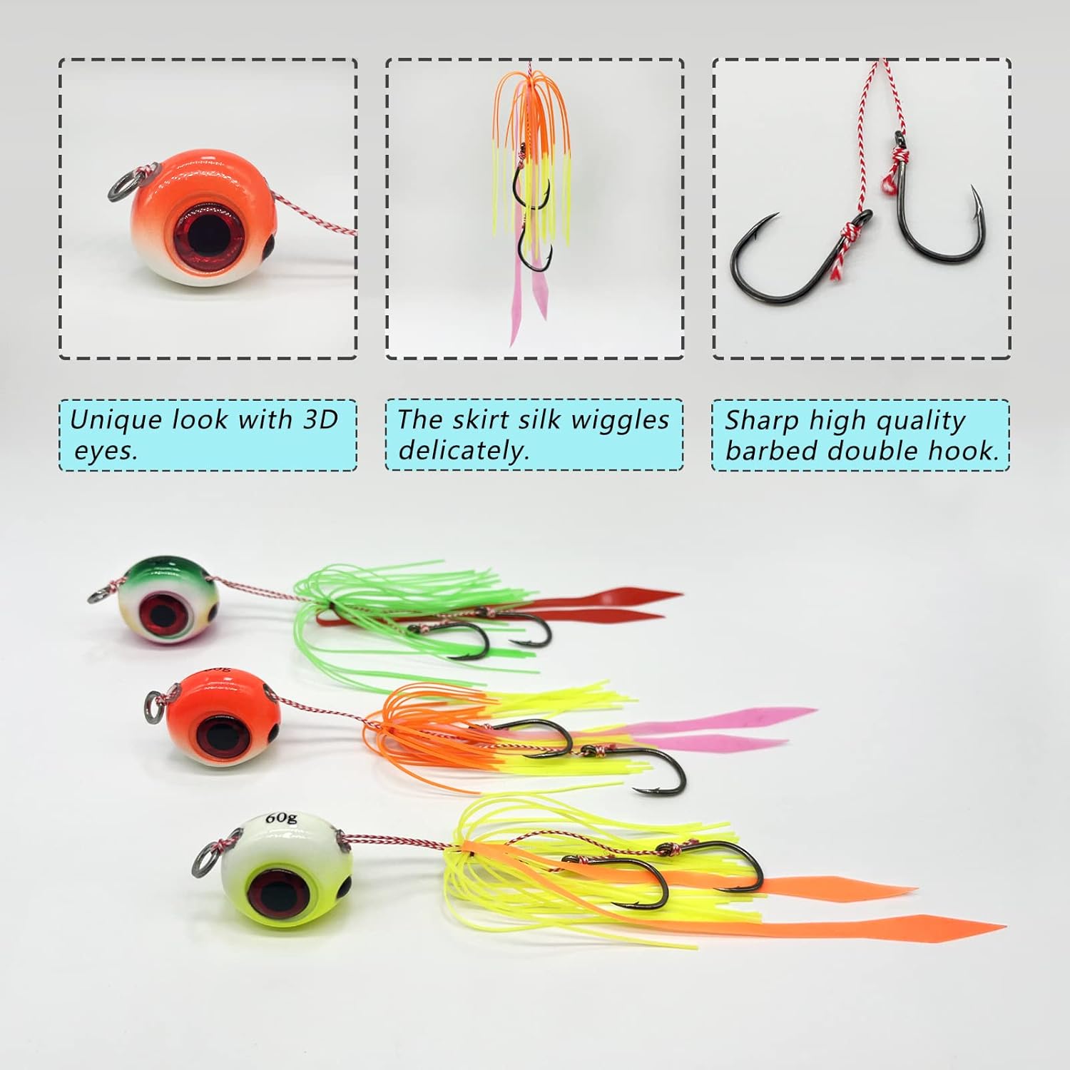 3PCS Sea Fishing Jigs, 60g-200g tai kabura jig Fishing Lures Luminous Artificial Baits Snapper Kabura Jigs with Assist Hooks Slider Jigs