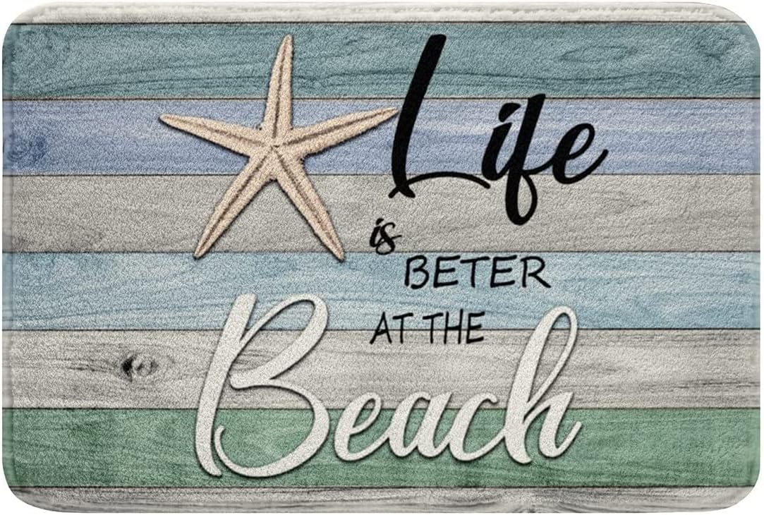 Beach Theme Bath Rugs,Cute Starfish Bathroom Mats Sea Ocean