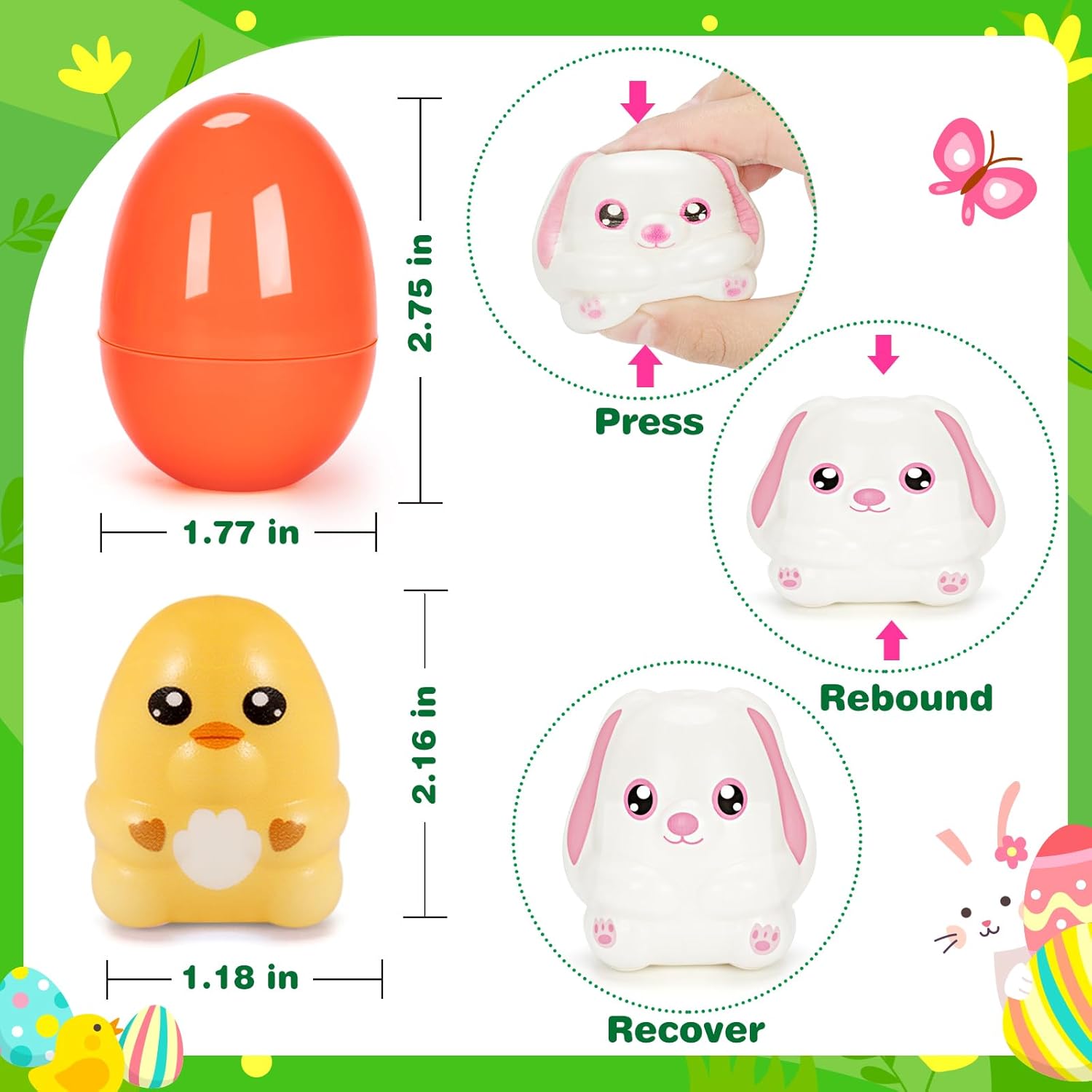 Duchong 24 Packs 2.8" Prefilled Easter Eggs with Animals Squishy Toys, Plastic Eggs Easter Egg Hunt, Basket Stuffers Filler, Classroom Prize Supplies for Boys and Girls