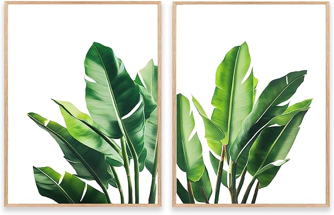 Amazon.com: Tropical Leaves Wall Art Botanical Prints Bathroom Wall Art ...