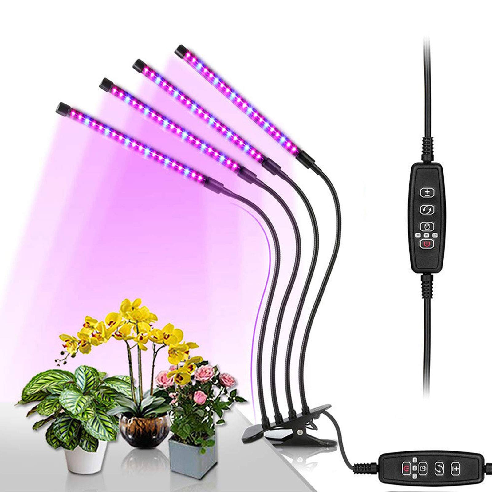 4 Head LED Timing Plant Grow Light con Abrazadera Full Spectrum Red Blue Felxible Grow Lamp