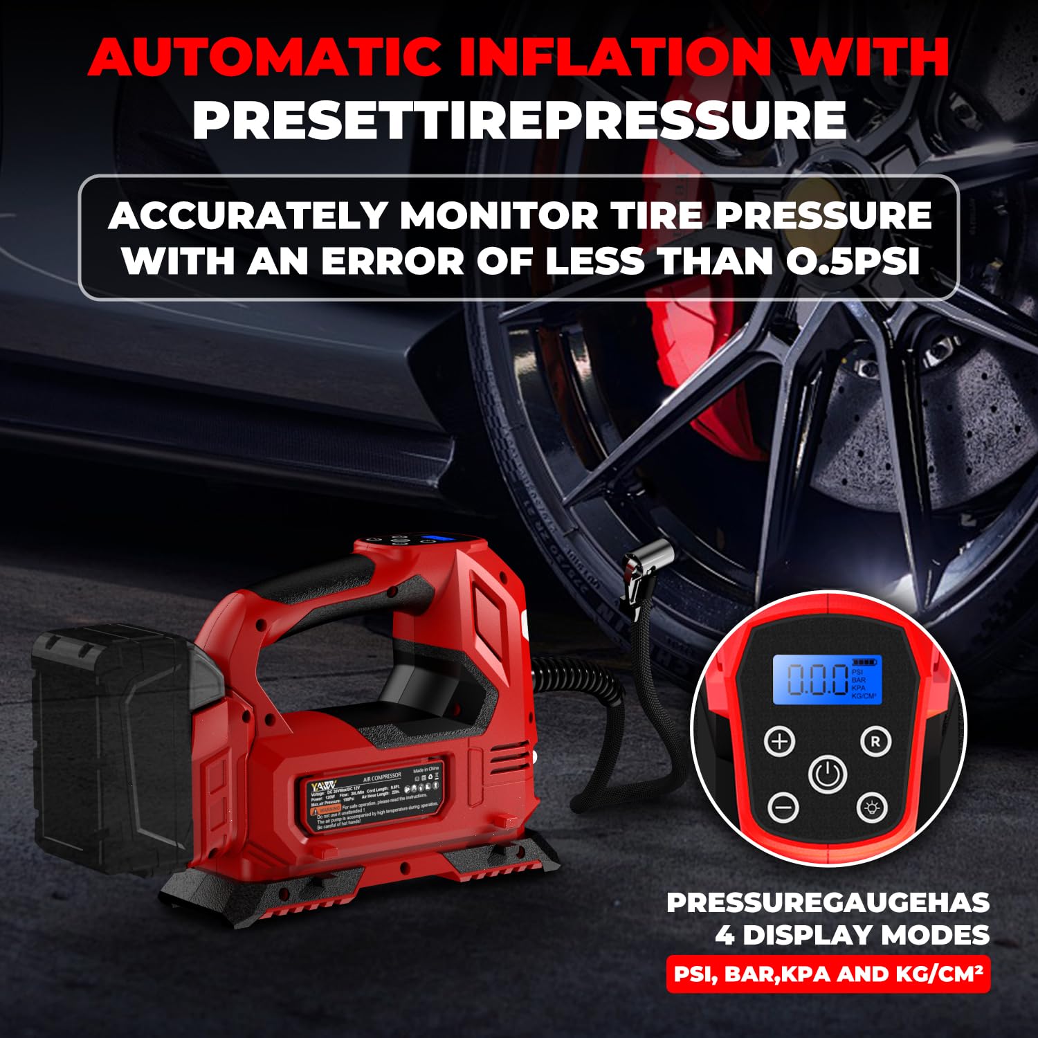 Compresor de aire inalámbrico para inflador de neumáticos para batería Milwaukee M18, bomba de aire portátil de luz LED de 160 PSI con manómetro digital para coches, motocicletas, bicicletas, pelotas