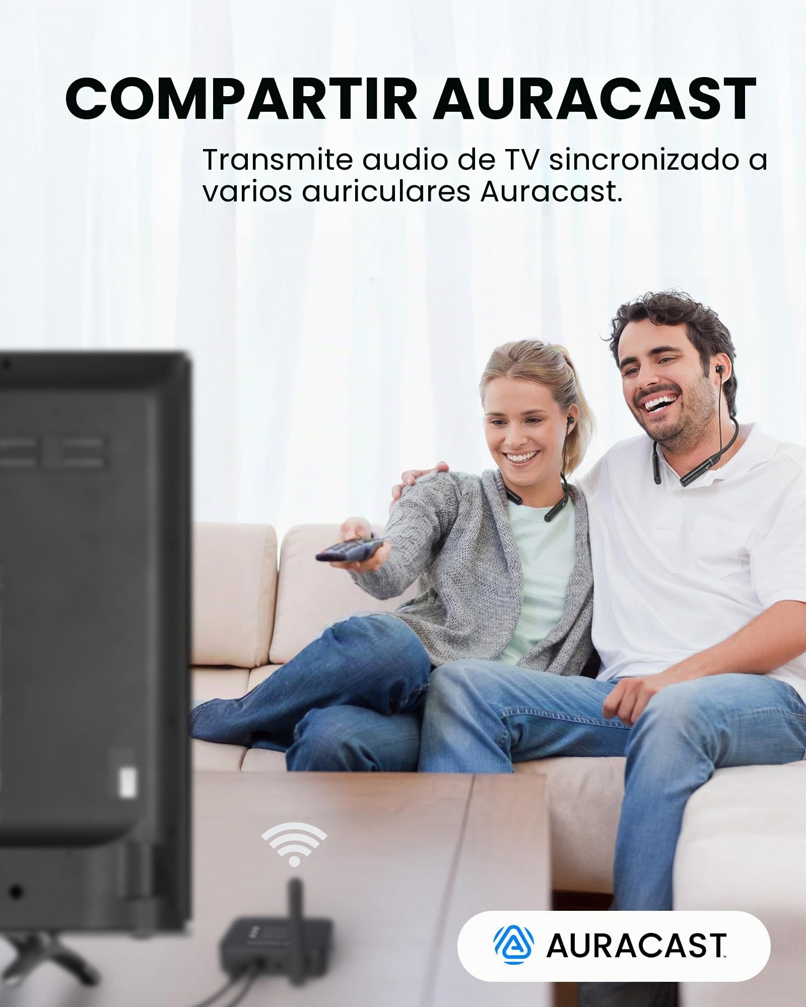 Avantree Aura Loop Dual – Auriculares TV inalámbricos Auracast, 2 Pares incluidos para Escucha compartida, 3 Modos EQ Incl. Diálogo Claro para Personas Mayores, transmisión One-to-Many
