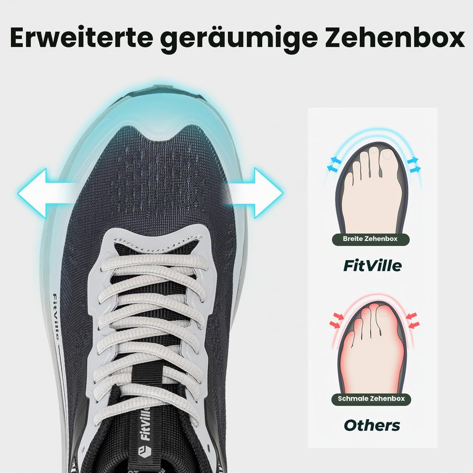 FitVille Extra Weite Laufschuhe Herren Sportschuhe Atmungsaktiv Turnschuhe Breit Sneaker Leicht Outdoor Joggingschuhe Bequeme Traillaufschuhe Gedämpft Tennis Fitness Walkingschuhe