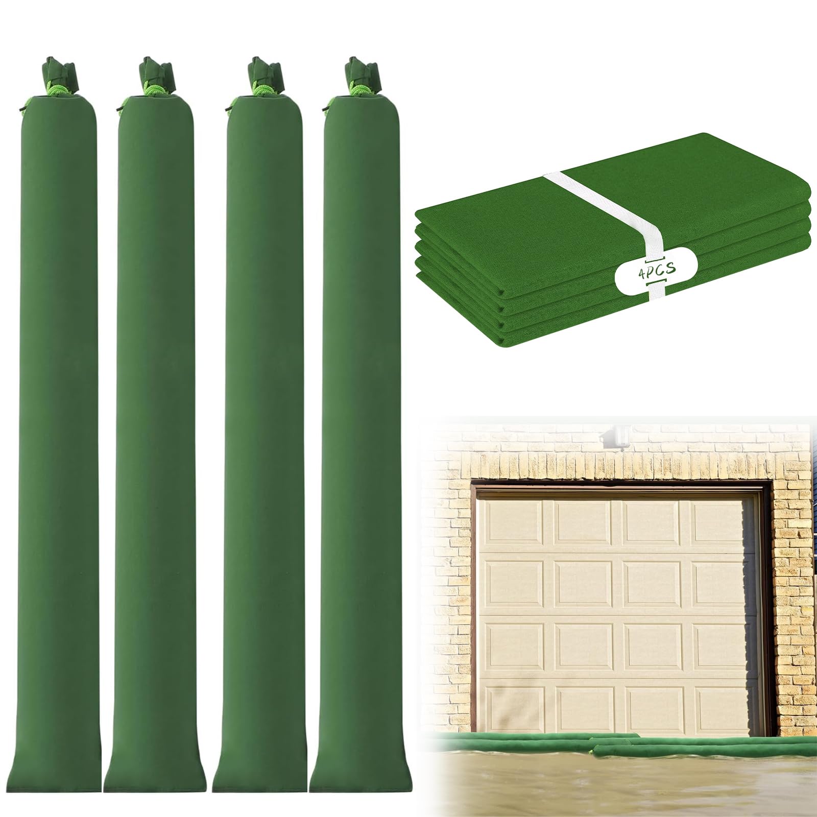 YSOOUA Sandsäcke Hochwasser Silosandsack 4 Stück Wiederverwendbare Sandsäcke mit Zugband 215 x19cm Sandsack Hochwasserschutz für Home Store Garage Garten