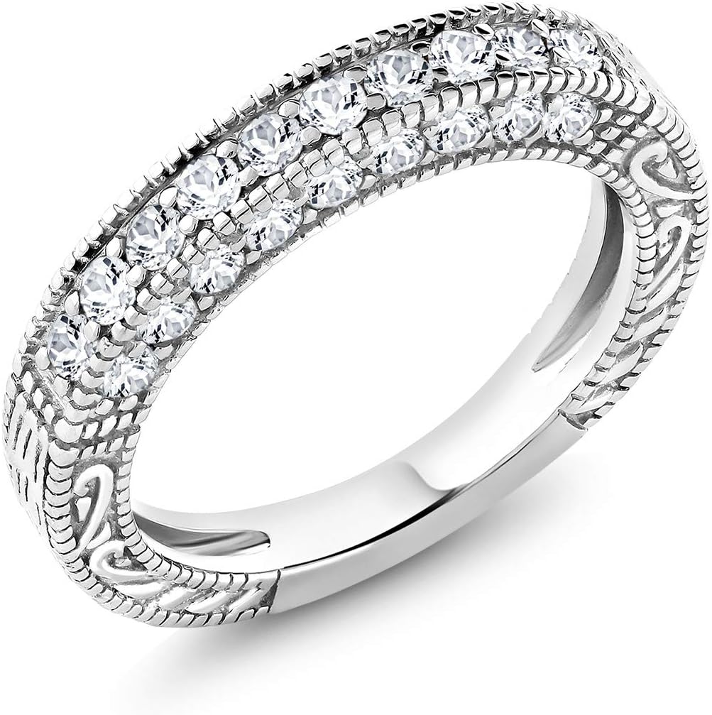 1.00 Cttw White Created Sapphire Ring | Wedding Band Ring For Women | 925 Sterling Silver | Wedding Engagement Anniversary Promise Ring For Women | Available In Size 5, 6, 7, 8, 9