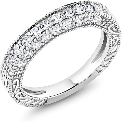 Gem Stone King Anillo de plata de ley 925 con zafiro blanco creado Anillo de boda para mujer 1.00 qttw Disponible en tallas 5,6,7,8,9