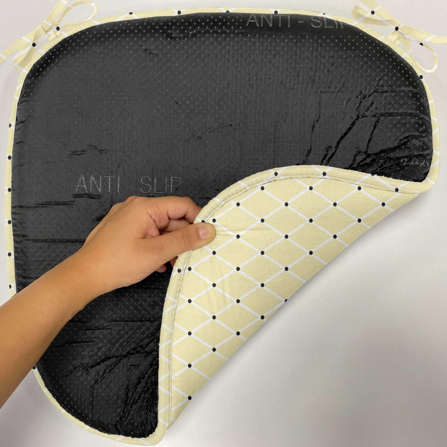 Lunarable Ivory Chair Seating Cushion Set of 4, Rectangular Shaped Image Connected with Polka Dots and Bold Lines Art, Anti-Slip Seat Padding for Kitchen & Patio, 16"x16", Beige Black and White