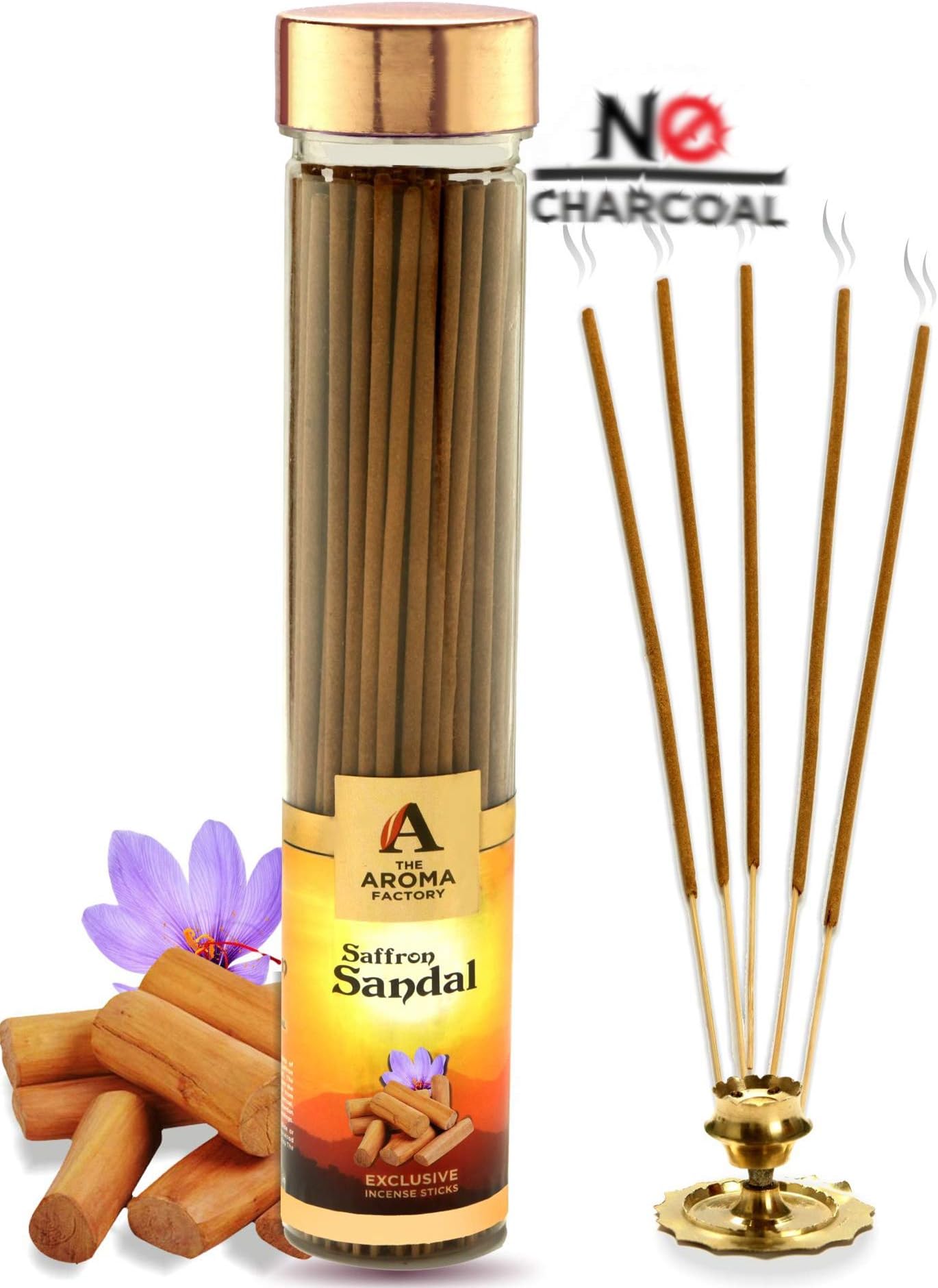 The Aroma Factory Pure Gugal Agarbatti for Pooja, Luxury Incense Sticks, Charcoal Free & Low Smoke Agarbatti with Essential Oils & Natural Fragrance for Home, Offices (100gx1 Bottle) (Saffron Sandal)