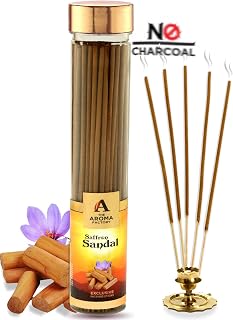 The Aroma Factory Kesar Chandan Agarbatti for Pooja, Luxury Incense Sticks, Low Smoke and Zero Charcoal, Meditation (Bottle Pack of 1, 100 Gram) 4 Cm X 4 Cm X 26 Cm Multicolour