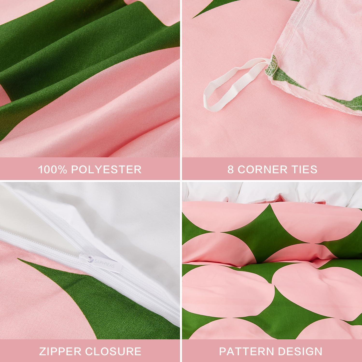 SAPHREAS Pink Green Circle Geometric Duvet Cover Full Size 3pcs Colorful Pattern Printed Microfiber Bedding Comforter Cover Set 1 Duvet Cover 2 Pillow Shams (No Duvet Insert)