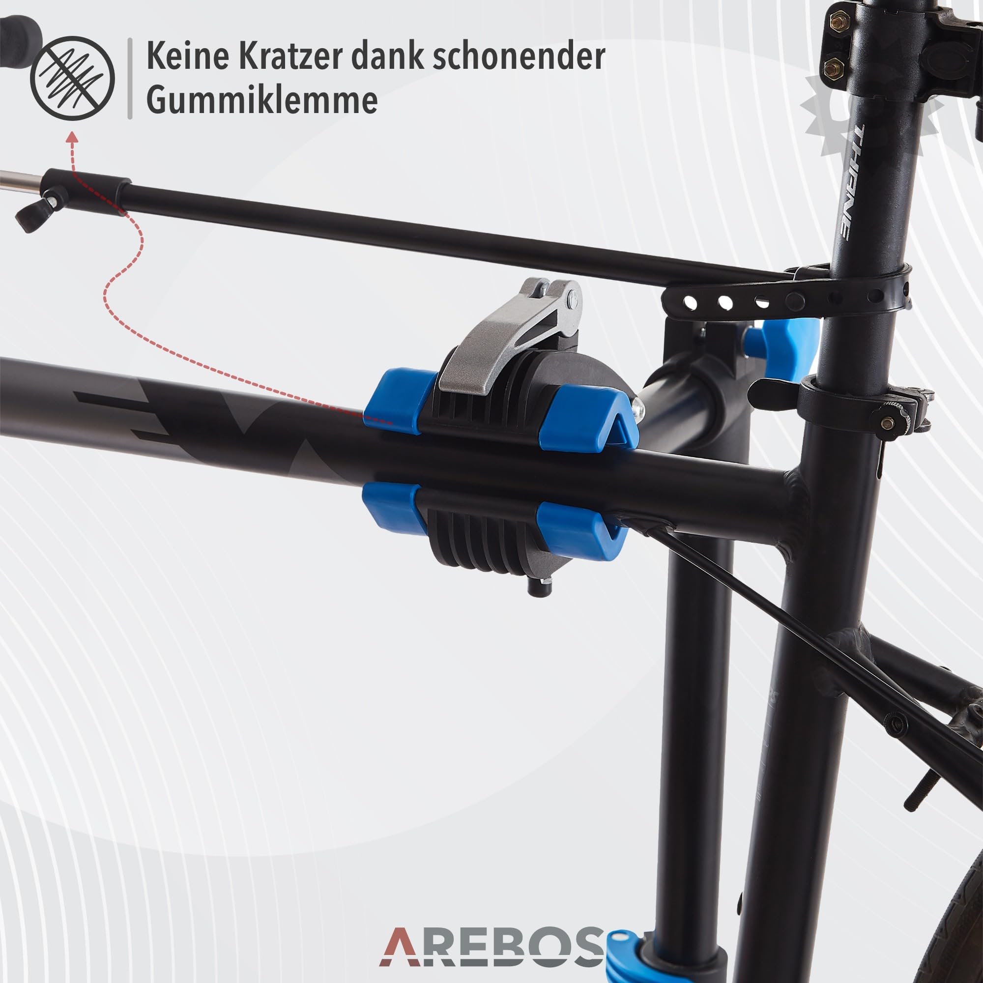 Arebos Fahrrad-Montageständer mit Tasche, 360° drehbar, für Mountainbike, E-Bike und Citybike, mit Schnellspannvorrichtung, Profi-Reparaturständer Schwarz/Blau