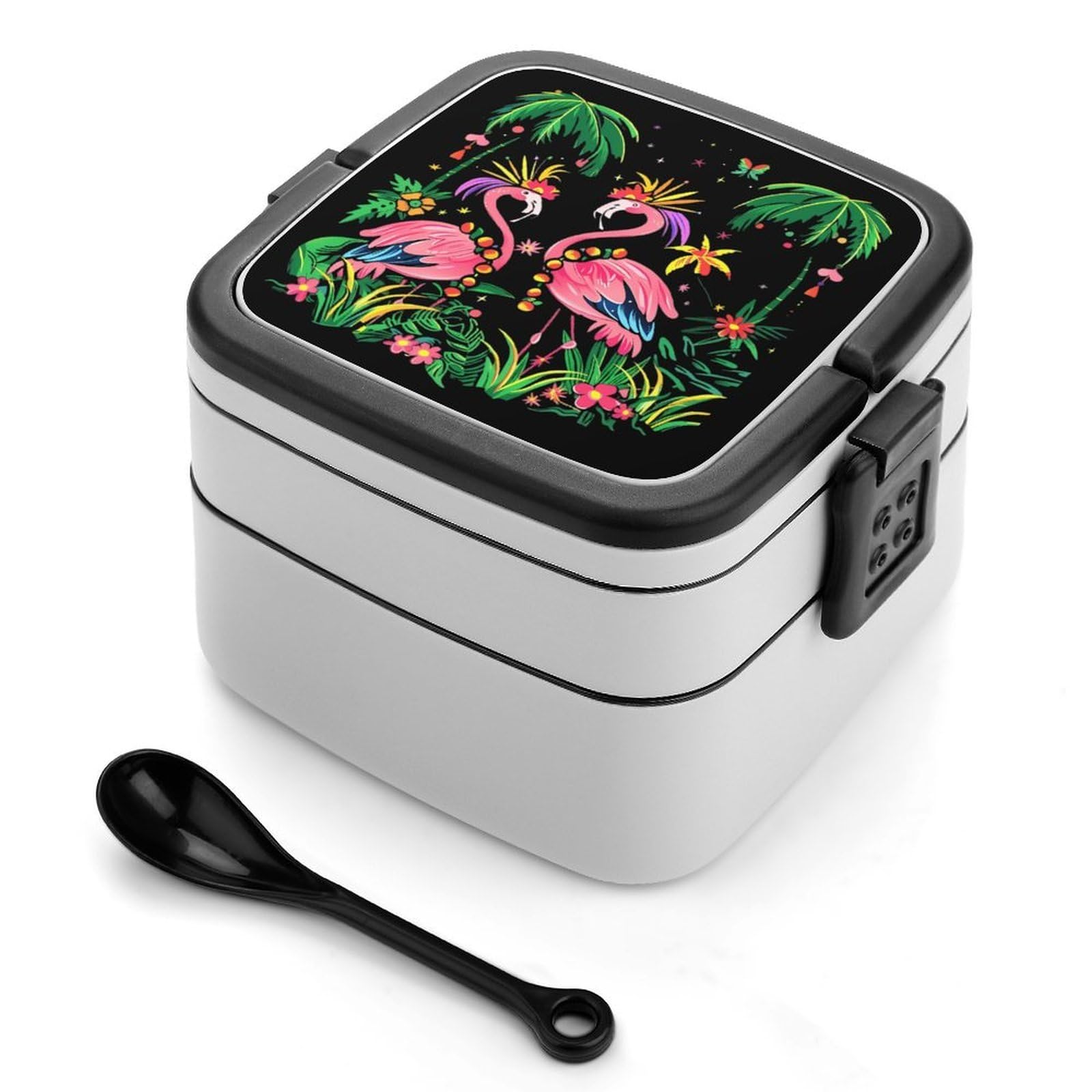 CGSBNGHA Flamingo Mardi And Gras Day Bento Lunch Box 2 Layer Lunchbox Food Container for Adults Office