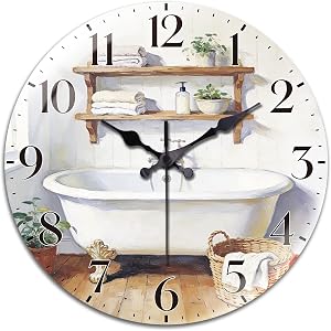 Peacoblue Wall Clocks Battery Operated 12 Inch Bathroom Glass Round Wall Clock Non Ticking for Kitchen Living Room Dining Room Bedroom and Bathroom Decor (Battery not Included)