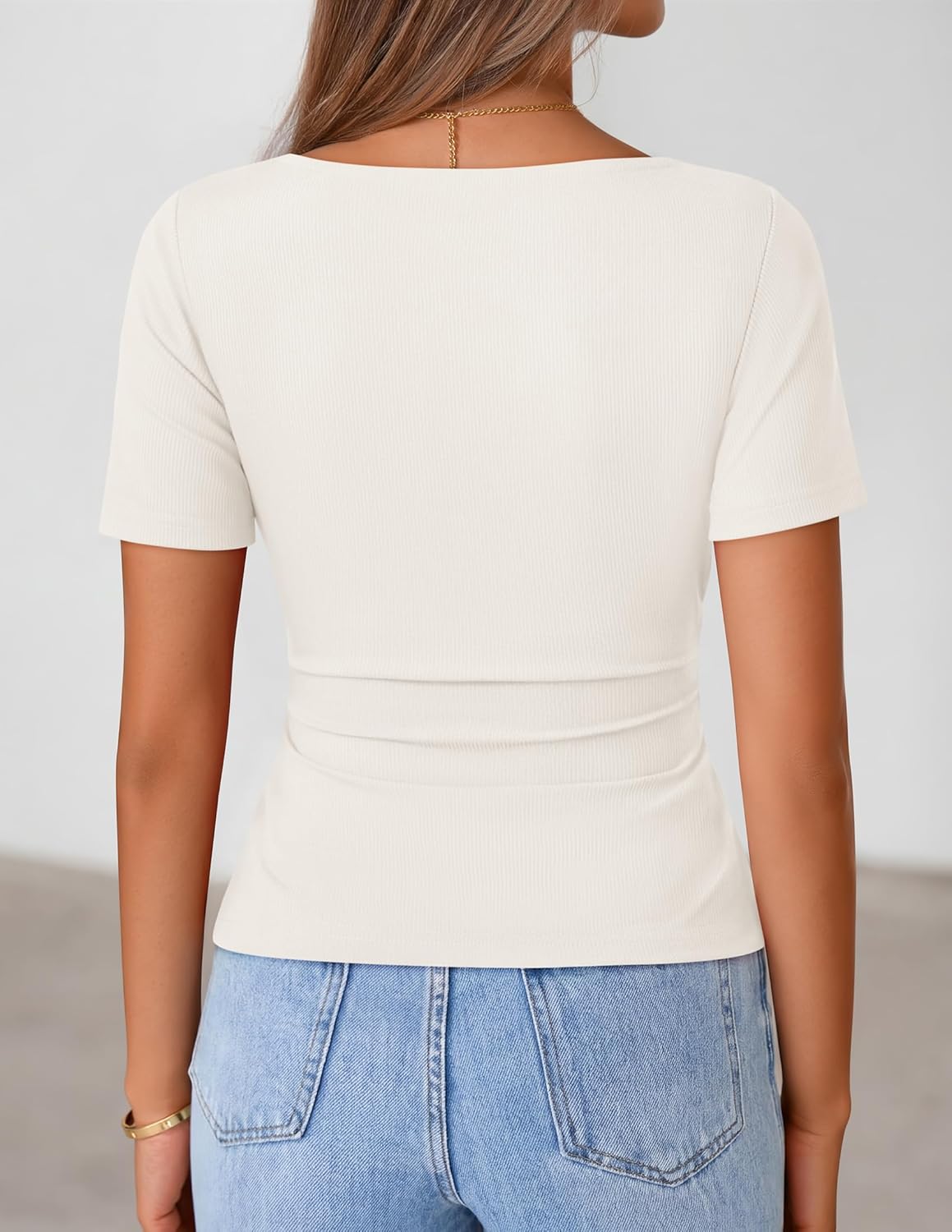 ZESICA Women’s Spring Asymmetrical Short Sleeve Tops 2026 Summer Ruched Fitted Going Out Shirts Fashion Vacation Clothes - Image 3