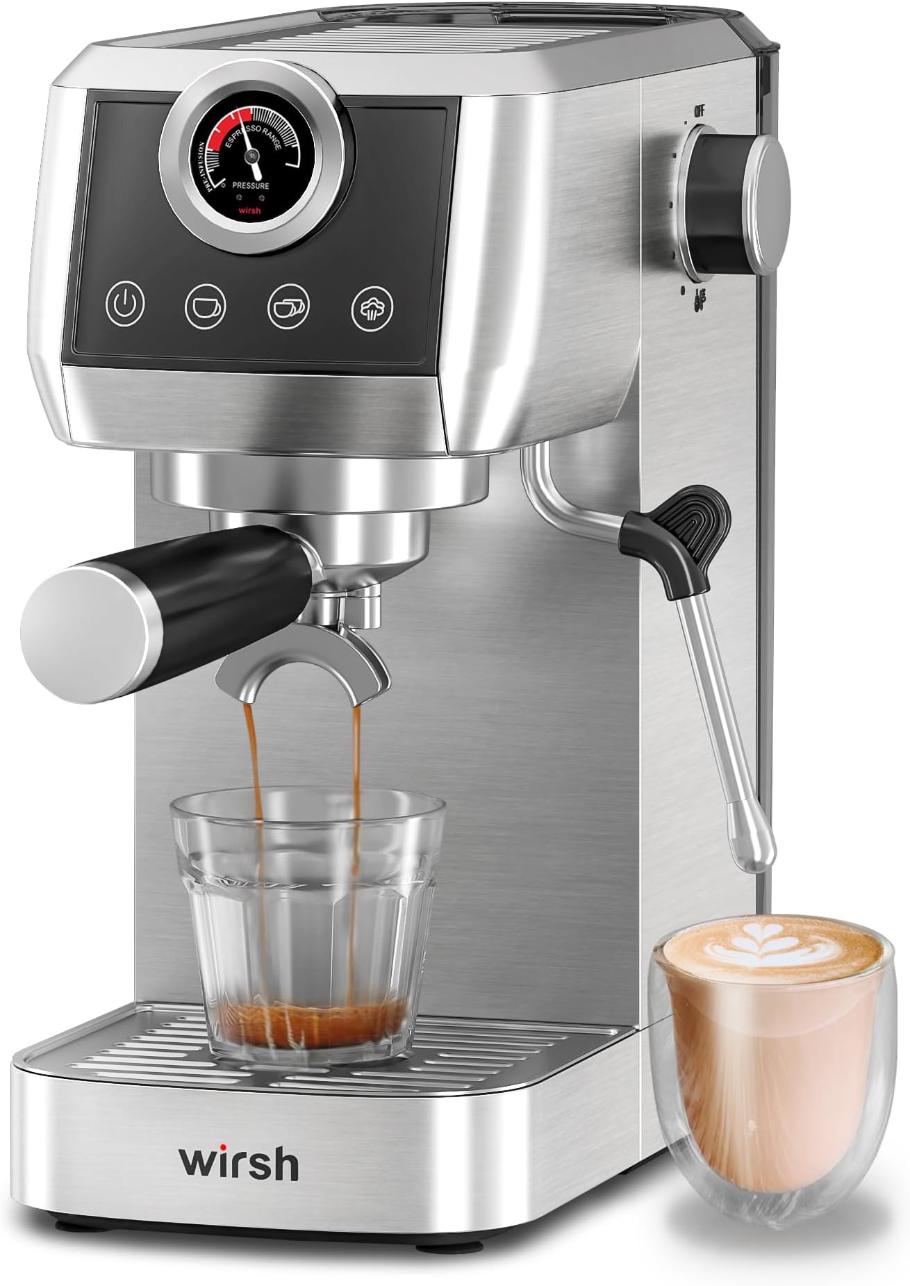 wirsh Espresso Machine, 15 Bar Espresso Maker with Commercial Steamer for Latte and Cappuccino, Espresso Coffee Machine with 40oz Removable Water Tank, Full Stainless Steel