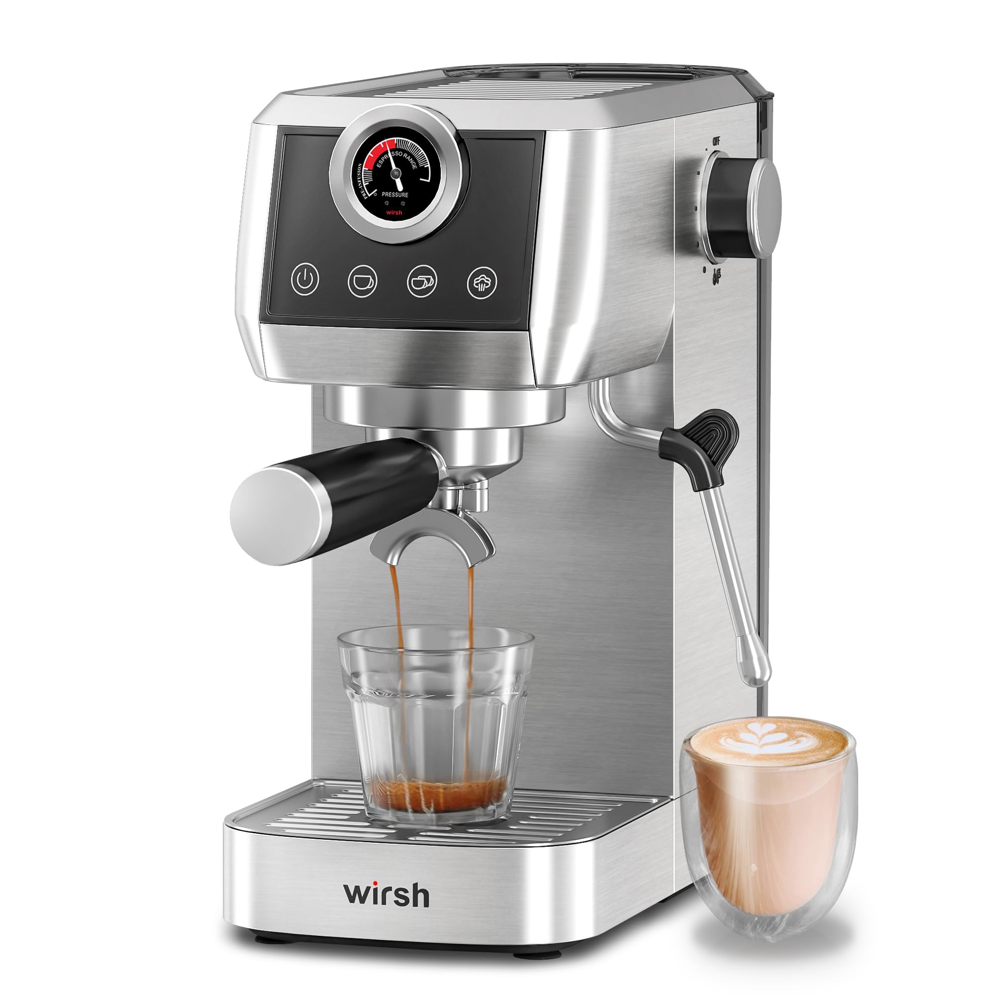 wirsh Máquina de expreso, cafetera espresso de 15 bares con vaporizador comercial para café con leche y capuchino, cafetera espresso con tanque de agua extraíble de 40 onzas, acero inoxidable completo