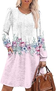 Long Sleeve Dress for Women Wedding Guest Dress Pleated Sweater Dresses with Pockets Fall Fashion Must Haves 2025