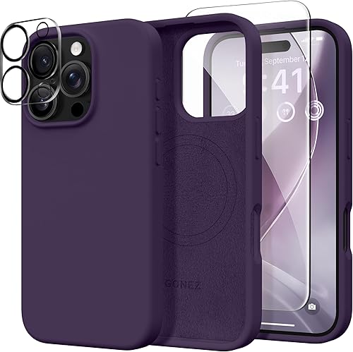 Miniatura 34 de GONEZ Funda de silicona para iPhone 14 Pro Max, compatible con MagSafe, con protector de pantalla + protector de lente de cámara, silicona líquida a