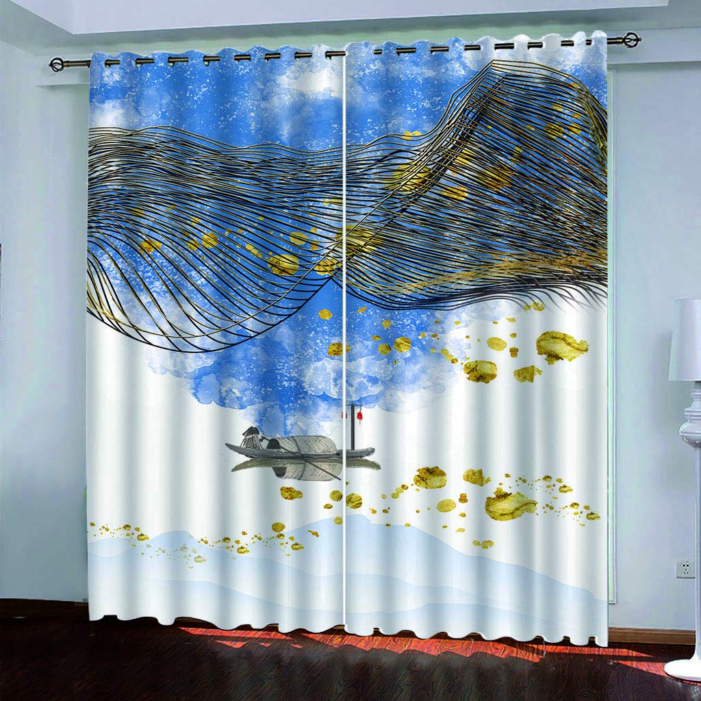 Rideaux occultants 3D paysage d'encre pour créer un cocon dans le salon