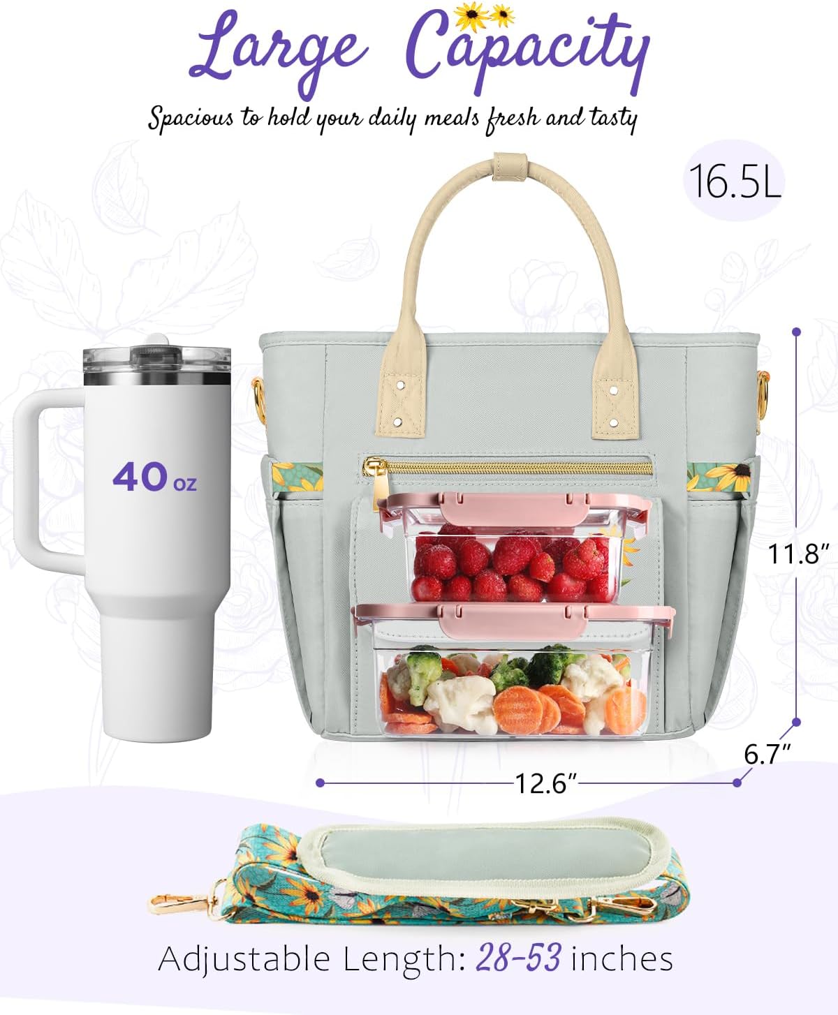 GLORIEROO Deluxe Insulated Lunch Box Bag Women - Leakproof Waterproof Cooler with Multi Pockets Removable Strap for Work Picnic - Teacher Mothers Day Christmas Birthday Gifts
