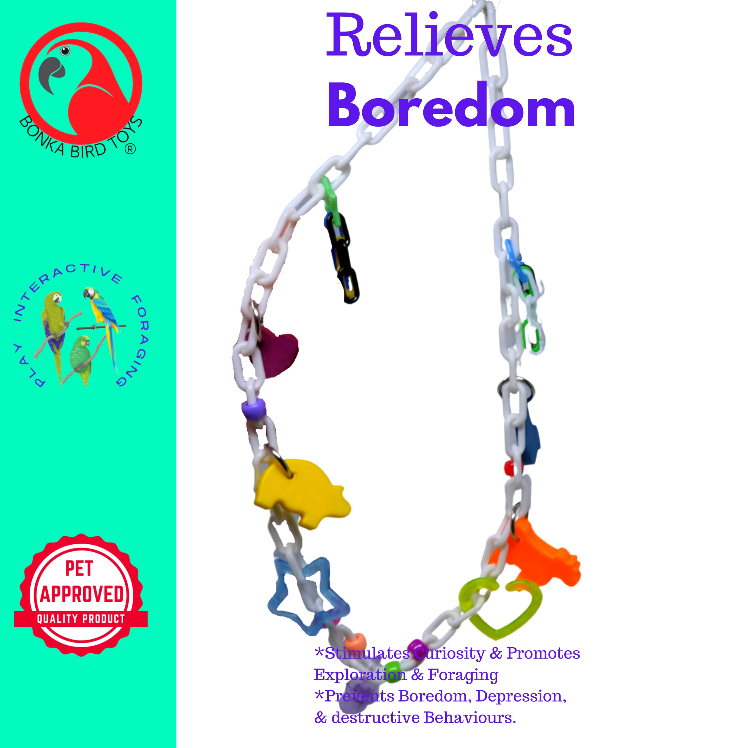 Bonka Bird Toys Charm Necklace Toy For Small Birds - 26 Inch Cage Swing With Plastic Charms