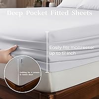 Vista 262 de HENGWEITEXT 18 Inch Cal King Sheets Deep Pocket,4 Piece Sheet Set Breathable and Cooling,Microfiber Sheet Set Deep Pocket,Wrinkle Free Shrinkage &