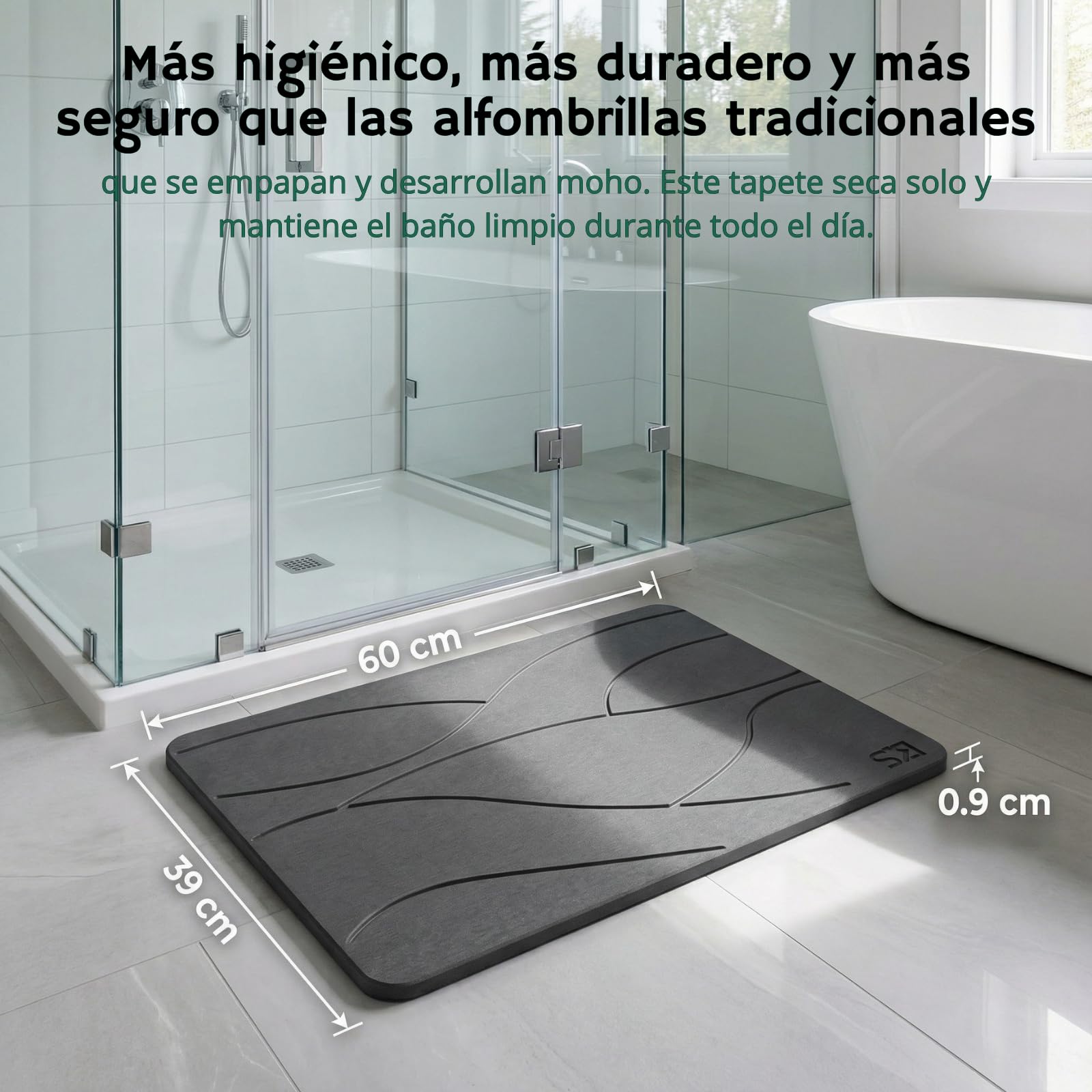 Alfombra diatomita baño de secado rápido, alfombra de piedra diatomita para baño con superficie antideslizante, diseño ultrafino y antibacteriano, alfombrilla baño resistente a la humedad y al moho